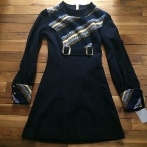 Vintage 60s 70s fit and flare mini black dress